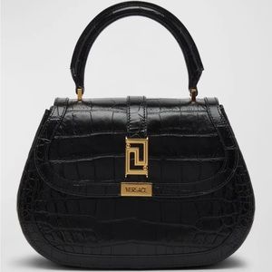 Versace Greca Goddess Medium Croc-Embossed Top-Handle Bag